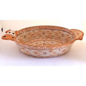 Baking/Casserole Dish-Temp-tations-Orange-Cow Head Handle-Large/Medium Size